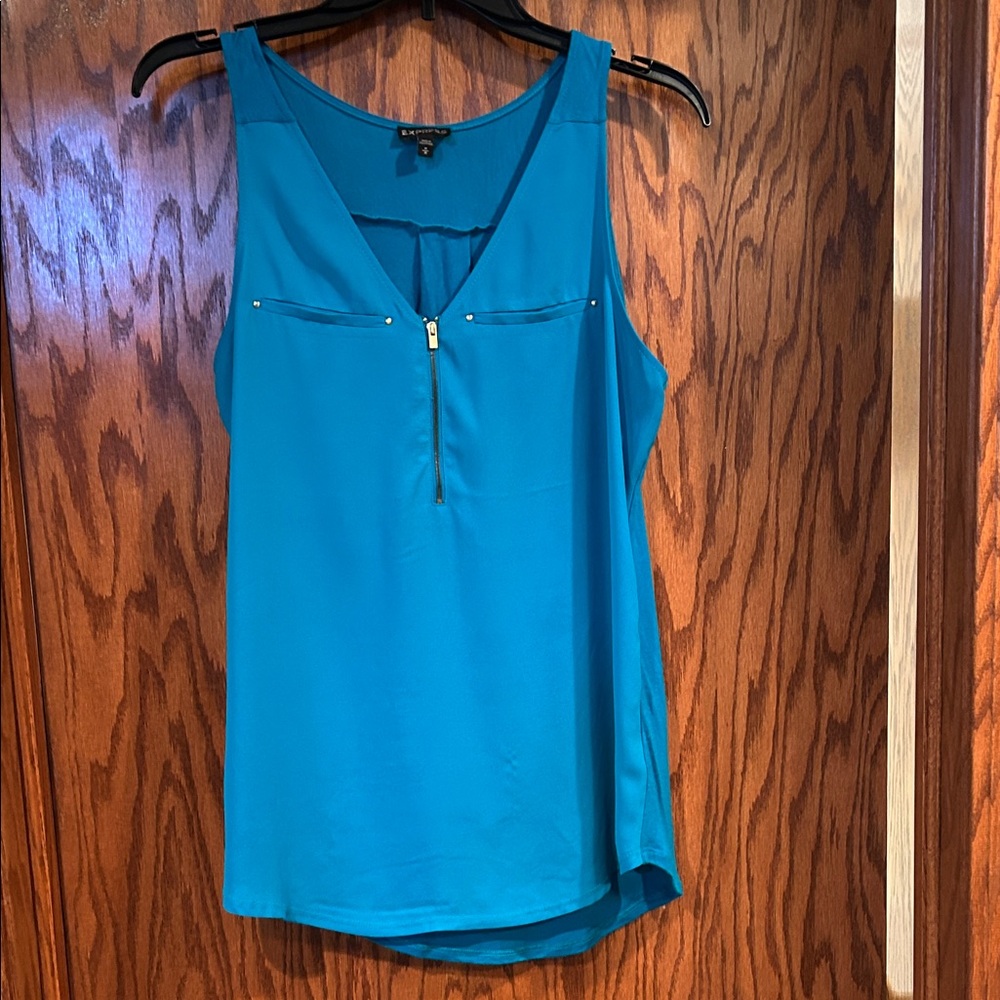 Express Turquoise Zip-Front Sleeveless Blouse